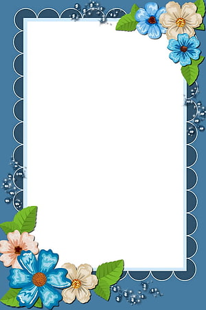 Spring Floral Frame with Blue and Cream Blossoms on a Blue Background HD phone wallpaper