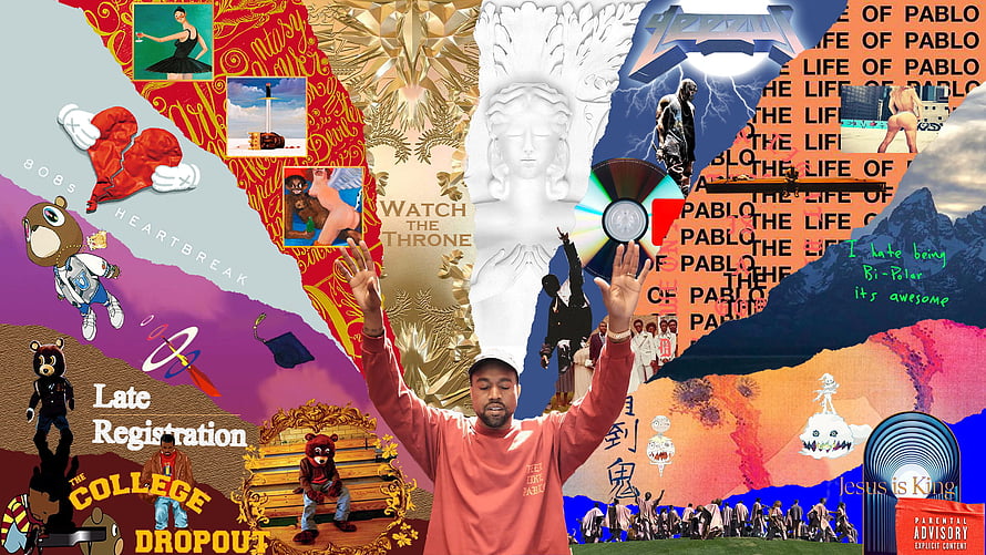 Kanye West Yeezus Collage with Watch the Throne and Late Registration Album Art HD wallpaper