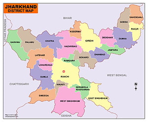 Jharkhand District Map of India with All 24 Administrative Regions and Neighboring States HD wallpaper