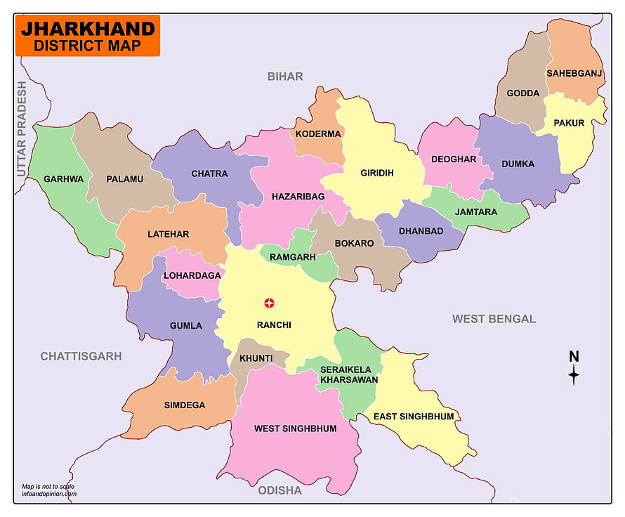 Jharkhand District Map of India with All 24 Administrative Regions and Neighboring States HD wallpaper