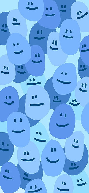 Cute Blue Smiley Face Pattern Wallpaper with Minimalist Cartoon Characters HD phone wallpaper
