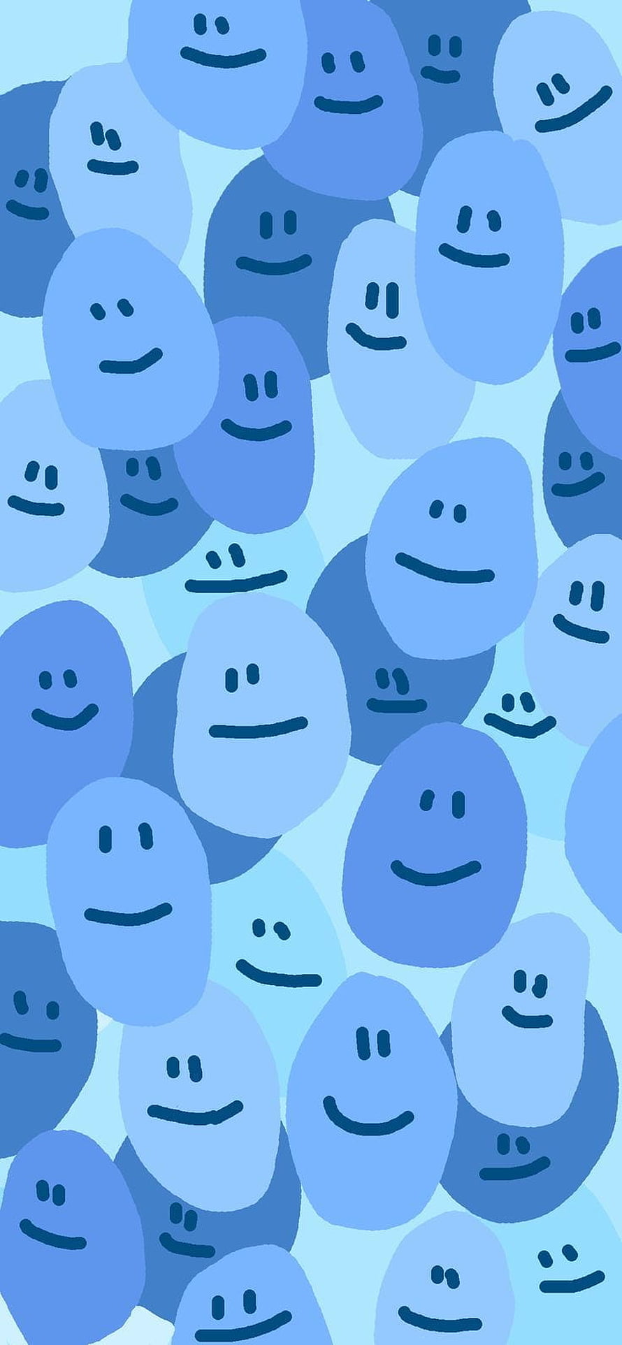 Cute Blue Smiley Face Pattern Wallpaper with Minimalist Cartoon Characters HD phone wallpaper