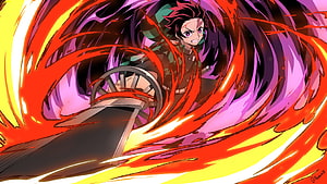 Tanjiro Kamado Demon Slayer Flame Breathing Action Anime Illustration HD wallpaper