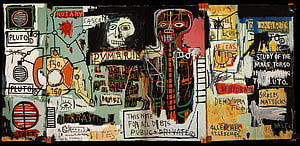 Jean-Michel Basquiat Abstract Expressionist Painting With Text and Figures HD wallpaper