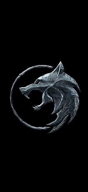 The Witcher Stone Wolf Emblem on Black Background HD phone wallpaper