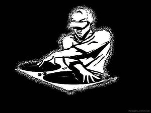 High Contrast Black and White DJ Illustration with Turntables HD wallpaper