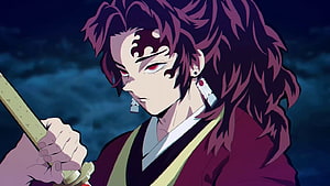Yoriichi Tsugikuni from Demon Slayer Holding Katana in Dark Night Scene HD wallpaper