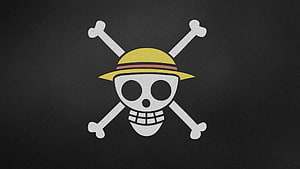 One Piece Straw Hat Pirates Jolly Roger Flag on Dark Background HD wallpaper