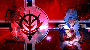 Char Aznable and Zaku II Mecha in Dramatic Red Space Setting HD wallpaper