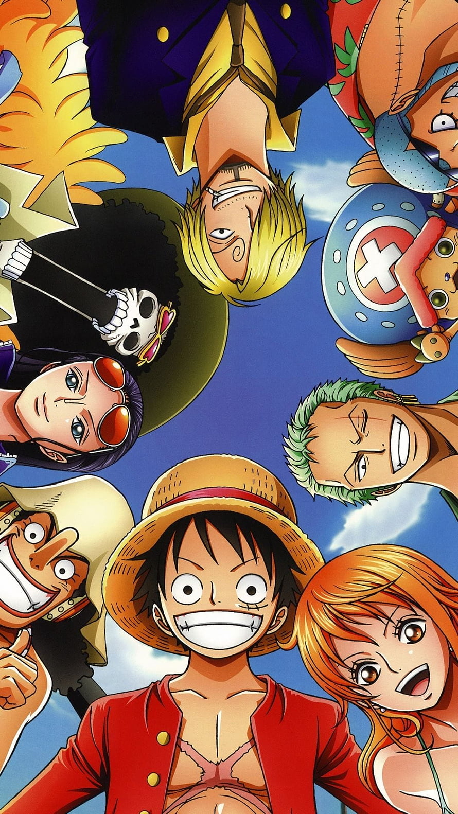 One Piece Straw Hat Pirates Crew Portrait Against Blue Sky HD phone wallpaper
