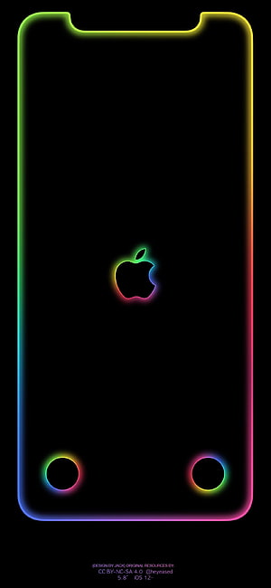 Apple iPhone Rainbow Neon Glow Border with Logo on Black Background HD phone wallpaper