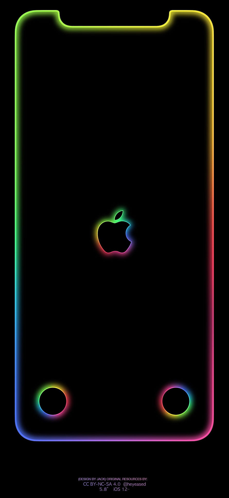 Apple iPhone Rainbow Neon Glow Border with Logo on Black Background HD phone wallpaper