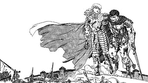 Berserk manga panel of Griffith and Guts walking through a battlefield HD wallpaper