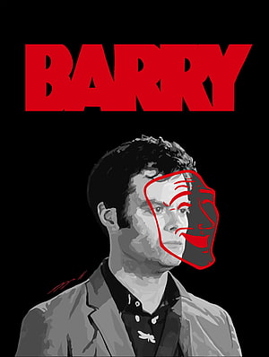 Barry HBO Series Poster with Red Mask Overlay and Bold Typography HD phone wallpaper