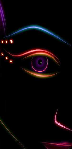 Glowing Neon Face Portrait With Purple Eye And Vibrant Light Trails On Black Background HD phone wallpaper