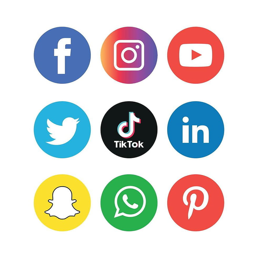 Nine Popular Social Media Platform Icons Arranged in a Grid on White Background HD phone wallpaper