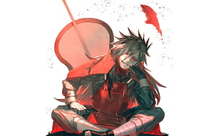Madara Uchiha Anime Character Sitting With Red Armor and Sword HD wallpaper