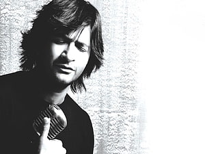 KK Indian Singer Black and White Portrait Holding Vintage Microphone HD wallpaper