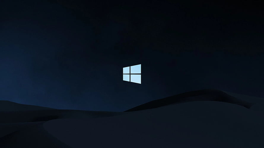 Windows 10 Dark Minimalist Desktop Wallpaper with Glowing Logo on Night Landscape HD wallpaper