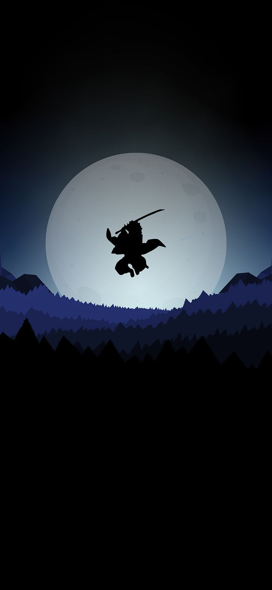 Demon Slayer Tanjiro Kamado Silhouette Leaping Against Full Moon Over Dark Forest HD phone wallpaper