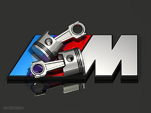BMW M Power 3D Logo with Engine Pistons and Connecting Rods on Dark Background HD wallpaper
