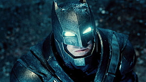 Batman in Dark Knight Cowl with Glowing Eyes in Rainy Night Scene, Batman Vs Superman, batman v superman HD wallpaper