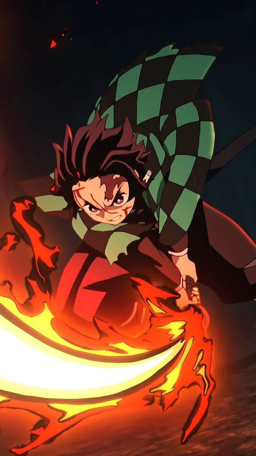 Tanjiro Kamado Wielding Flame Katana in Demon Slayer Anime Artwork HD phone wallpaper