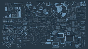 Hand-drawn digital technology and big data concept illustration on dark background HD wallpaper