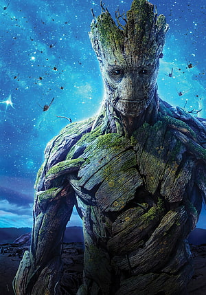 Adult Groot from Marvel Cinematic Universe Standing in a Starry Blue Landscape HD phone wallpaper