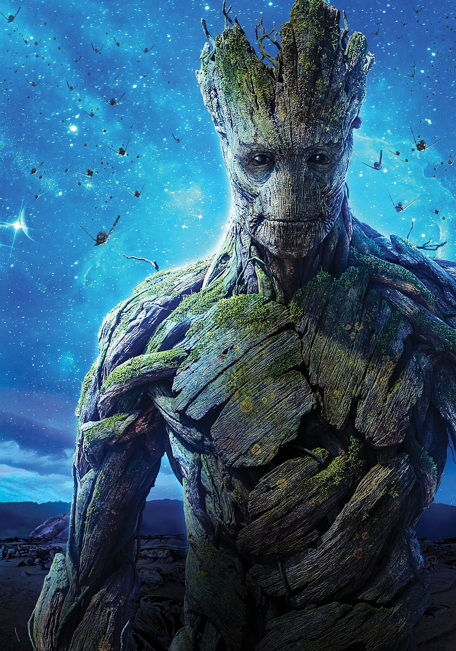 Adult Groot from Marvel Cinematic Universe Standing in a Starry Blue Landscape HD phone wallpaper
