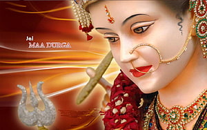 Maa Durga Devotional Portrait with Trishul and Traditional Indian Jewelry HD wallpaper
