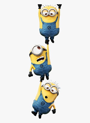 Three Minions Hanging in a Vertical Chain on a White Background HD phone wallpaper