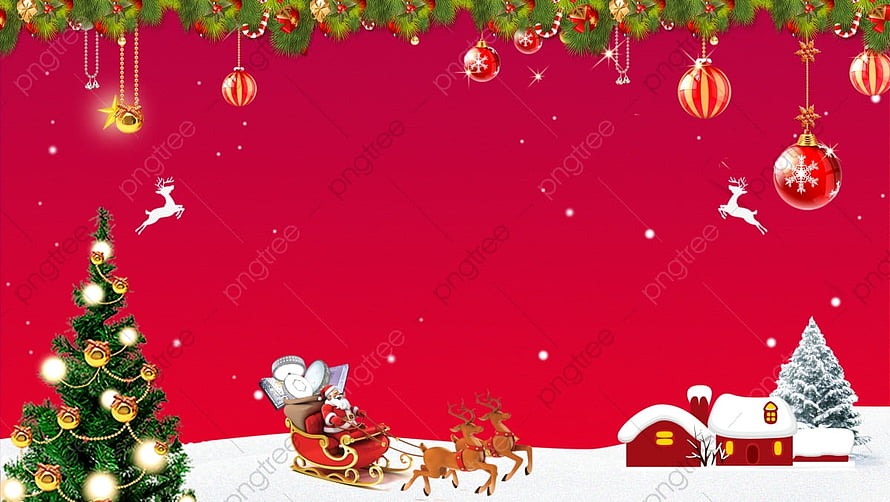 Festive Christmas Scene with Santa Sleigh, Reindeer, and Snowy Village HD wallpaper