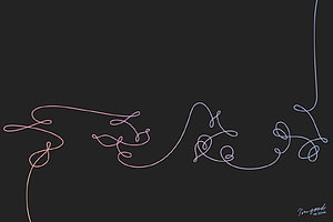 Minimalist Abstract Line Art with Gradient Pink and Blue Swirls on Dark Background HD wallpaper
