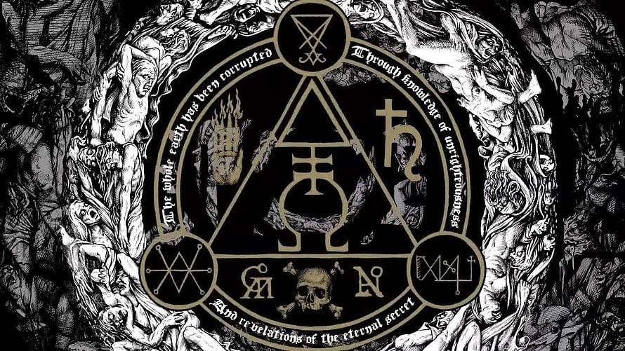 Intricate Occult Sigil Design Featuring Gothic Figures and Mystical Symbols HD wallpaper