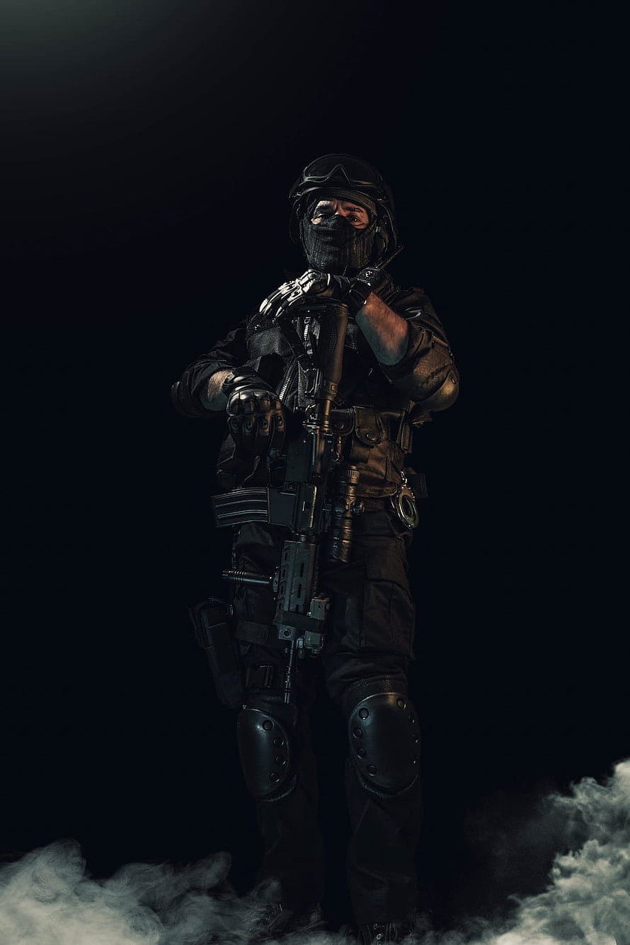 Tactical Special Forces Soldier in Full Combat Gear with Rifle and Smoke HD phone wallpaper