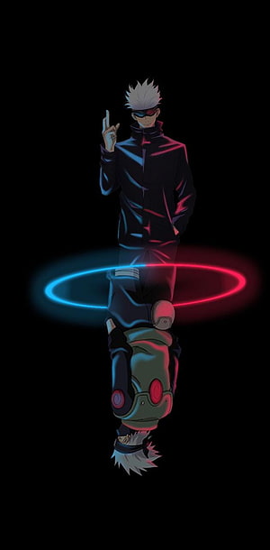 Gojo and Kakashi Neon Reflection Artwork on Black Background HD phone wallpaper