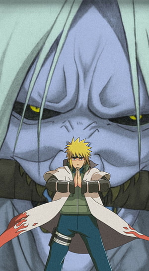 Minato Namikaze in Sage Mode with the Nine-Tails Behind Him HD phone wallpaper