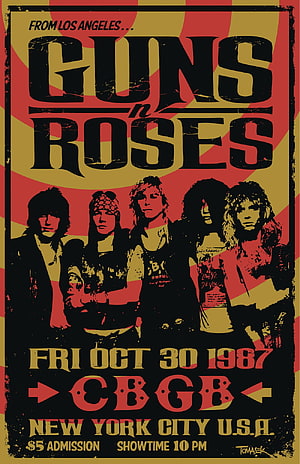 Guns N Roses 1987 CBGB Concert Poster Vintage Rock Art Print HD phone wallpaper