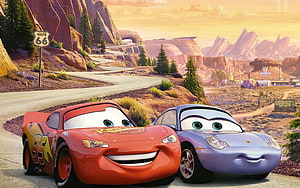Cars 3 Lightning McQueen and Sally Carrera on Route 66 in Radiator Springs HD wallpaper