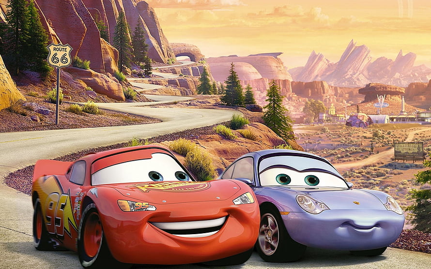 Cars 3 Lightning McQueen and Sally Carrera on Route 66 in Radiator Springs HD wallpaper