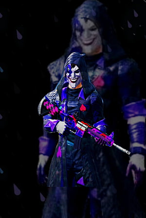PUBG Mobile Joker Character Skin with Neon Purple Assault Rifle and Hooded Coat HD phone wallpaper