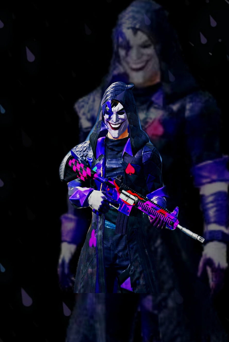 PUBG Mobile Joker Character Skin with Neon Purple Assault Rifle and Hooded Coat HD phone wallpaper