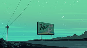 Beach City Billboard in Pastel Green Night Sky from Steven Universe HD wallpaper