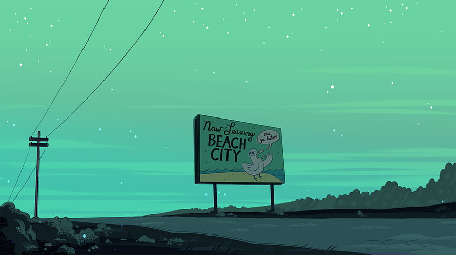 Beach City Billboard in Pastel Green Night Sky from Steven Universe HD wallpaper