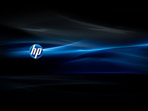 HP Logo on Dark Blue Abstract Light Streaks Background HD wallpaper
