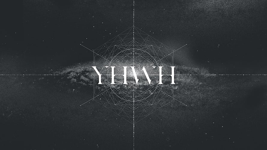 YHWH Sacred Name Over Cosmic Galaxy with Geometric Sacred Geometry Overlay HD wallpaper