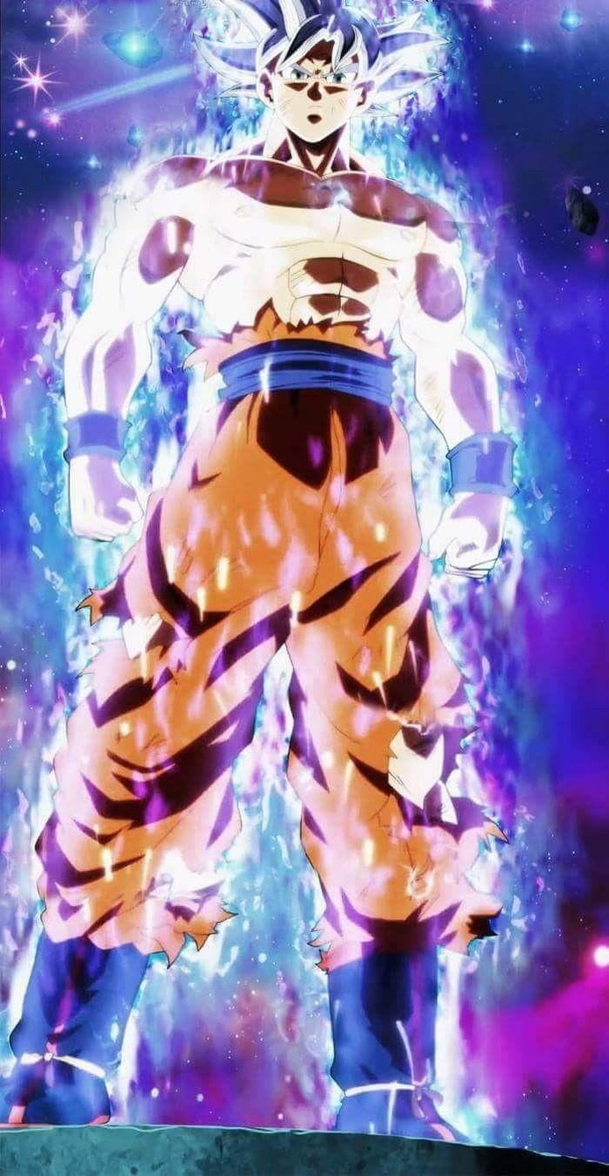 Goku Ultra Instinct Anime Character in Cosmic Energy Aura HD phone wallpaper