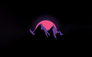 Minimalist Synthwave Mountain Silhouette with Pink Sun on Black Background HD wallpaper