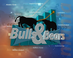 Bulls and Bears Stock Market Concept with Rising Chart and Financial Terms HD wallpaper